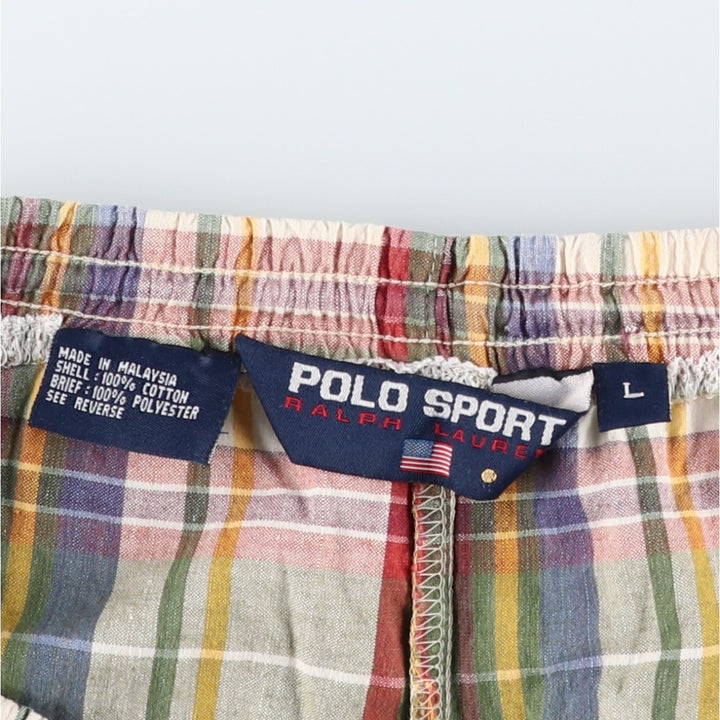 Ralph Lauren POLO SPORT Check Pattern Swim Shorts (Men's Size L) cotton green type Vintage Second Hand
