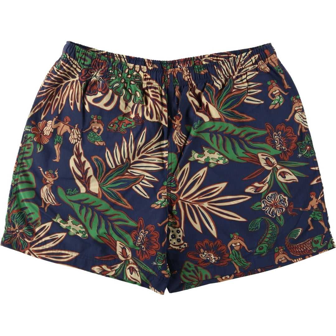 Ralph Lauren POLO SPORT all-over print swim shorts, men's size XL equivalent. Nylon navy blue type Vintage Second Hand