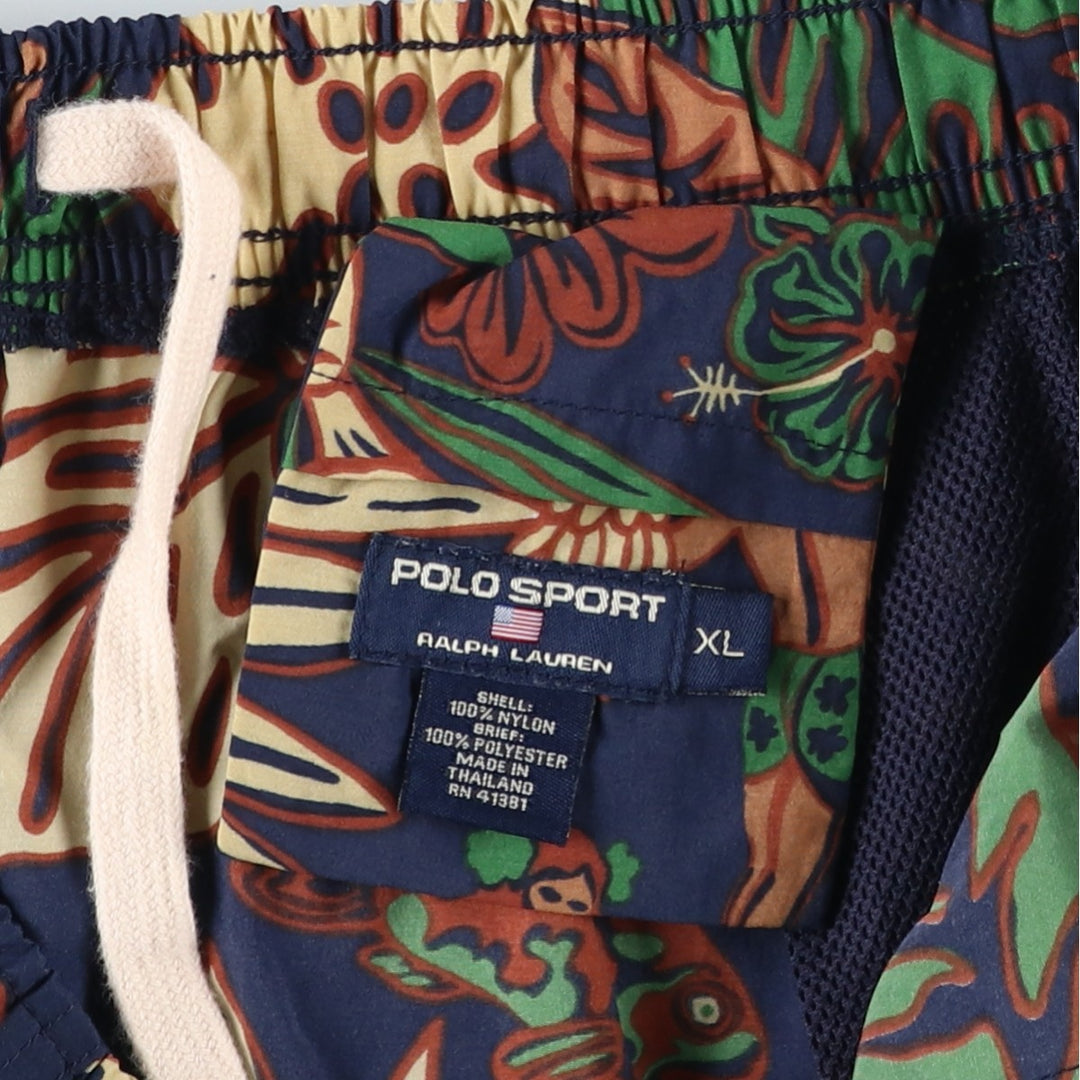 Ralph Lauren POLO SPORT all-over print swim shorts, men's size XL equivalent. Nylon navy blue type Vintage Second Hand