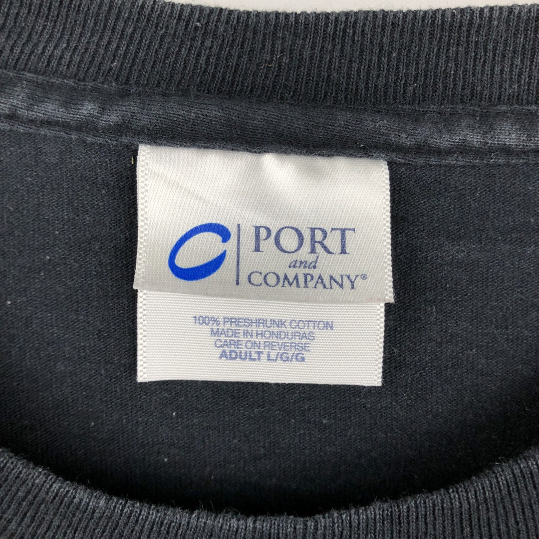 PORT & COMPANY Printed T-Shirt, Men's Size L cotton black type Vintage Second Hand