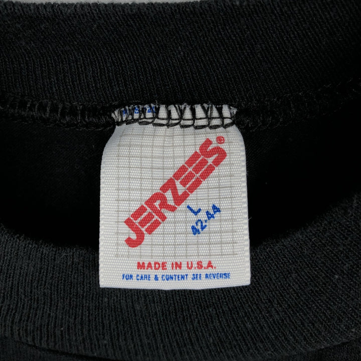 Vintage 80s-90'S Jerzees printed T-shirt, Made in USA, Men's Size L cotton black type Vintage Second Hand
