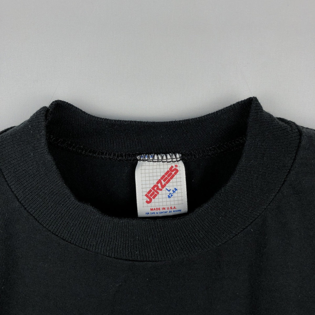 Vintage 80s-90'S Jerzees printed T-shirt, Made in USA, Men's Size L cotton black type Vintage Second Hand