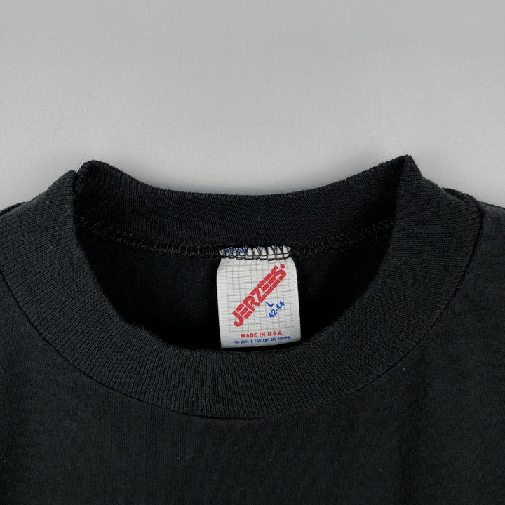 Vintage 80s-90'S Jerzees printed T-shirt, Made in USA, Men's Size L cotton black type Vintage Second Hand