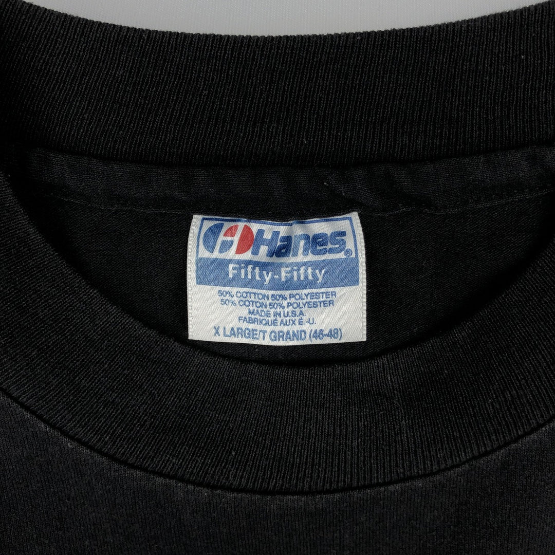 80'S Hanes Fifty-Fifty Blue Tag CHINA DISHES Theater Message Print T-Shirt Made in USA Men's XL Equivalent Vintage cotton black type Vintage Second Hand