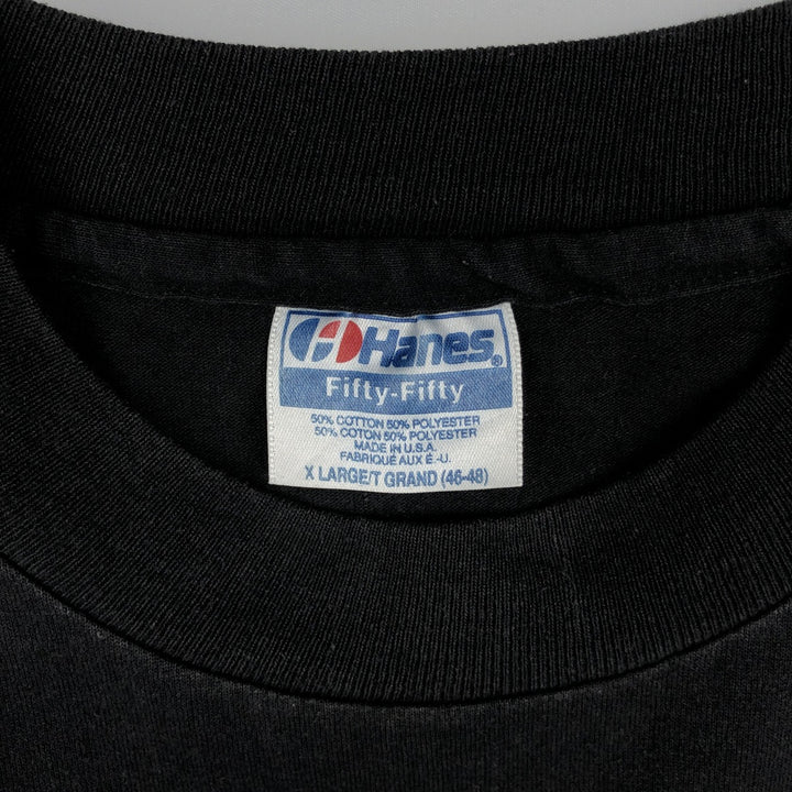 80'S Hanes Fifty-Fifty Blue Tag CHINA DISHES Theater Message Print T-Shirt Made in USA Men's XL Equivalent Vintage cotton black type Vintage Second Hand