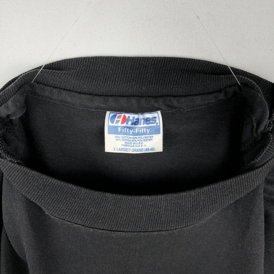 80'S Hanes Fifty-Fifty Blue Tag CHINA DISHES Theater Message Print T-Shirt Made in USA Men's XL Equivalent Vintage cotton black type Vintage Second Hand