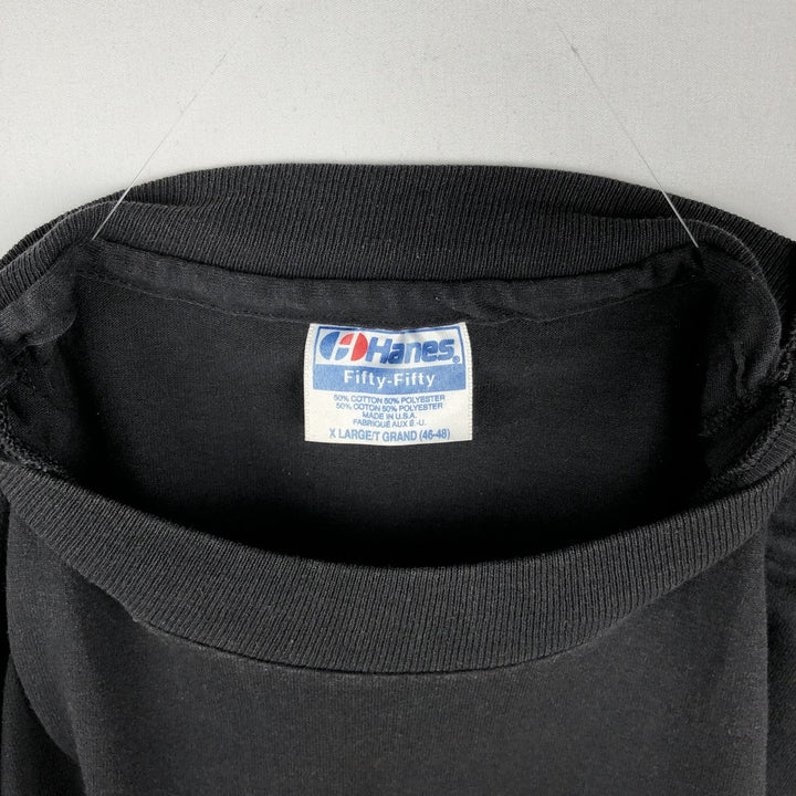 80'S Hanes Fifty-Fifty Blue Tag CHINA DISHES Theater Message Print T-Shirt Made in USA Men's XL Equivalent Vintage cotton black type Vintage Second Hand