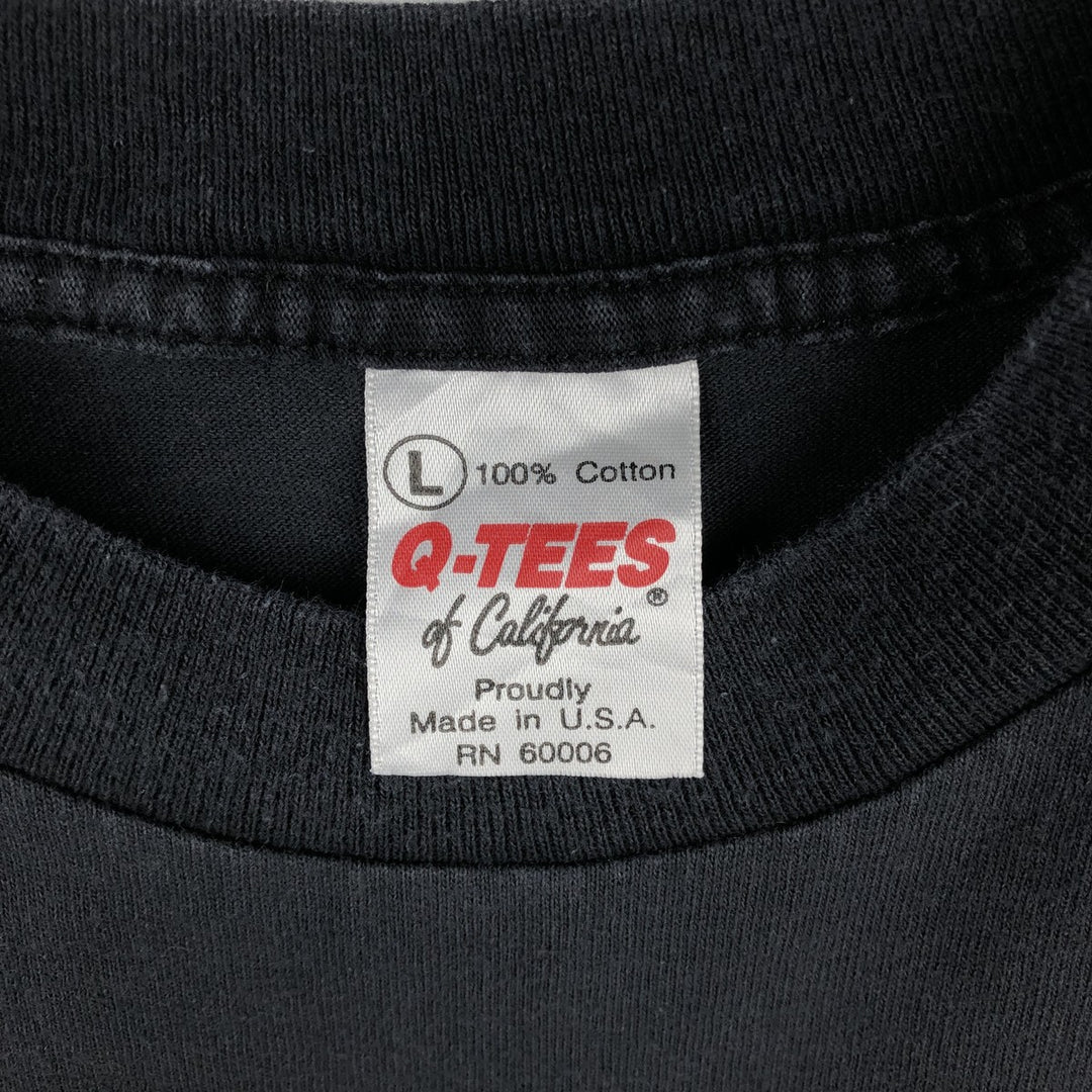 90'S Q-TEES Eagle Pattern Military Message Print T-Shirt, Made in USA, Men's Size L (approx.) cotton black type Vintage Second Hand