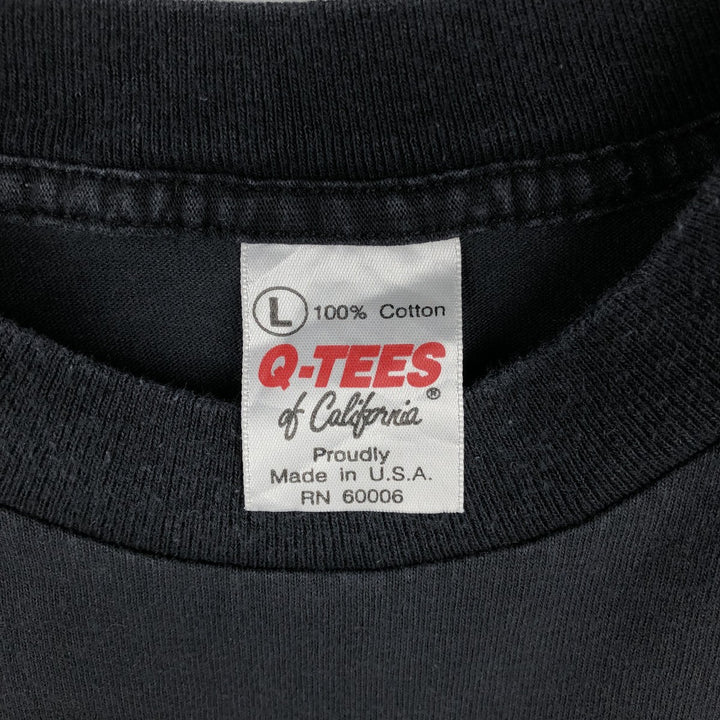 90'S Q-TEES Eagle Pattern Military Message Print T-Shirt, Made in USA, Men's Size L (approx.) cotton black type Vintage Second Hand