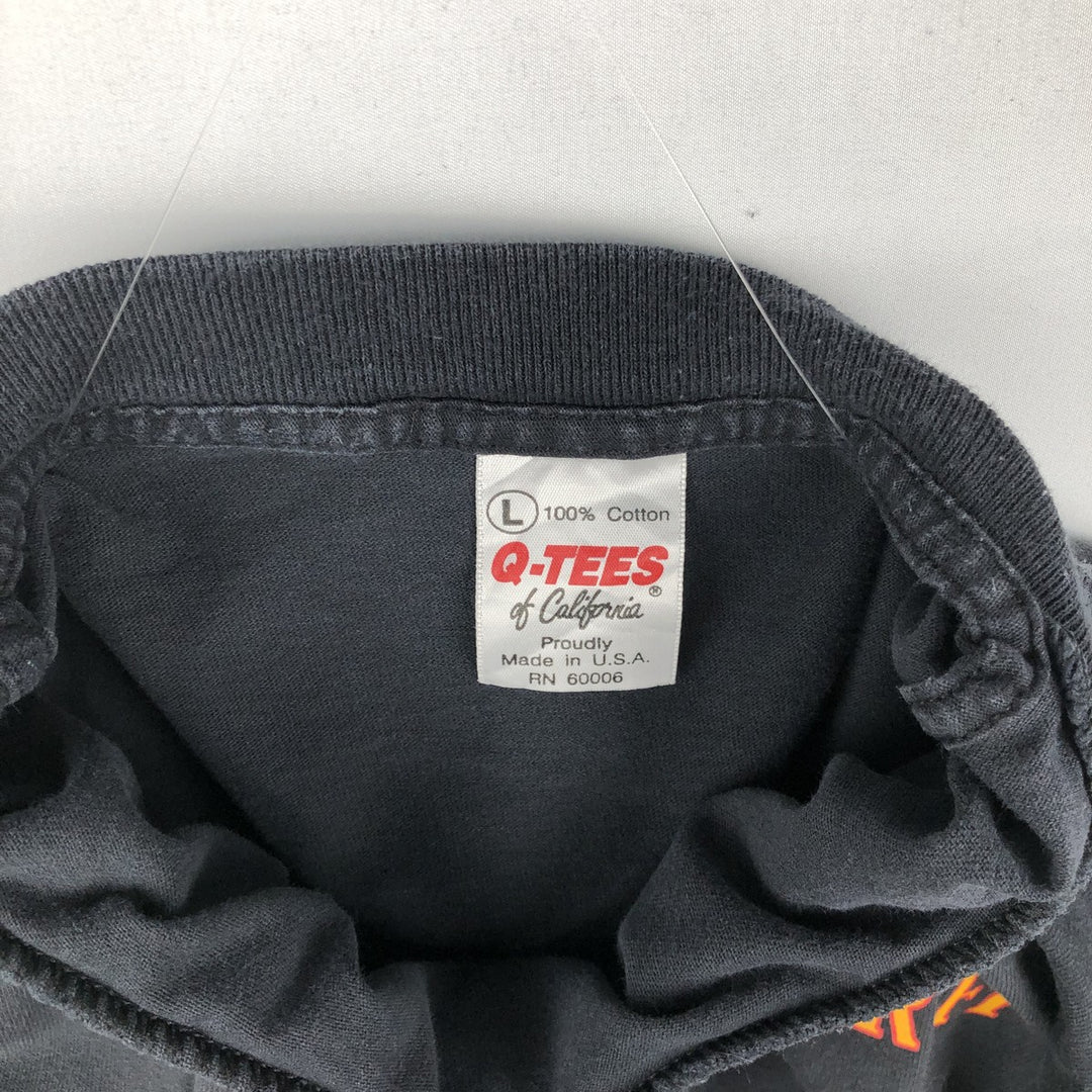 90'S Q-TEES Eagle Pattern Military Message Print T-Shirt, Made in USA, Men's Size L (approx.) cotton black type Vintage Second Hand