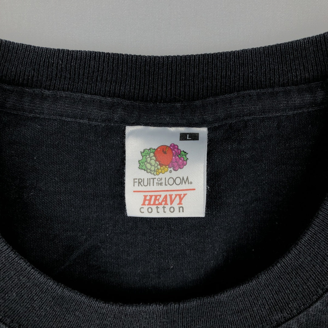 Fruit of the Loom Printed T-shirt, Men's Size L cotton black type Vintage Second Hand