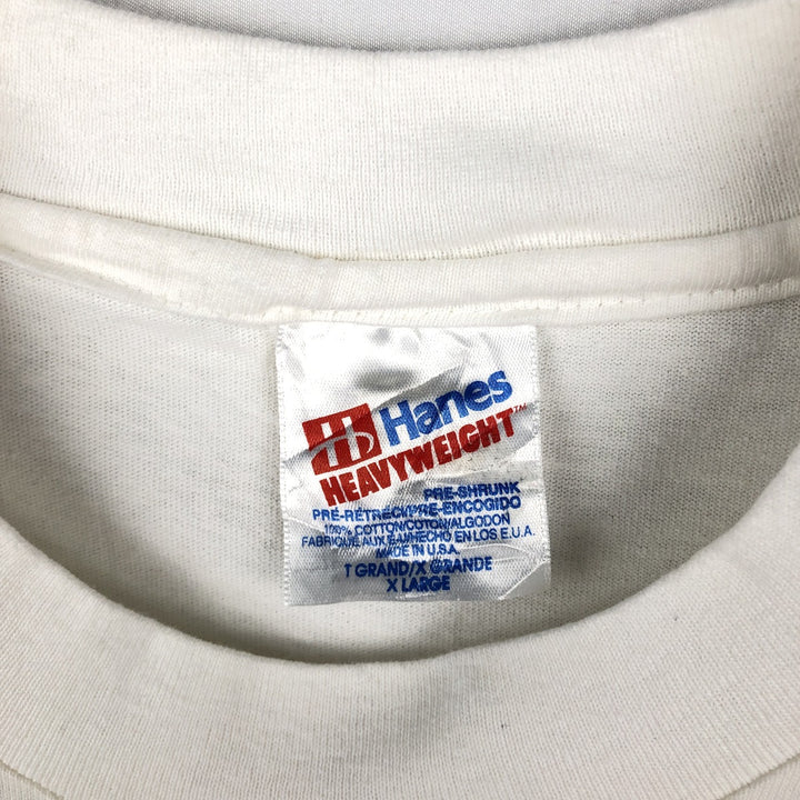 90'S Hanes Heavyweight Printed T-shirt Made in USA Men's XL Vintage cotton white type Vintage Second Hand