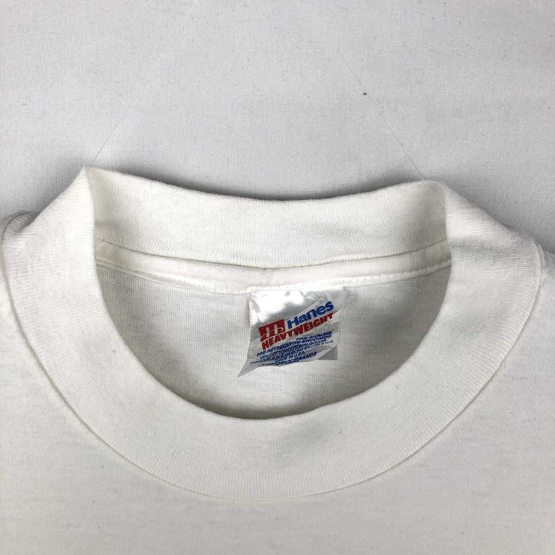 90'S Hanes Heavyweight Printed T-shirt Made in USA Men's XL Vintage cotton white type Vintage Second Hand