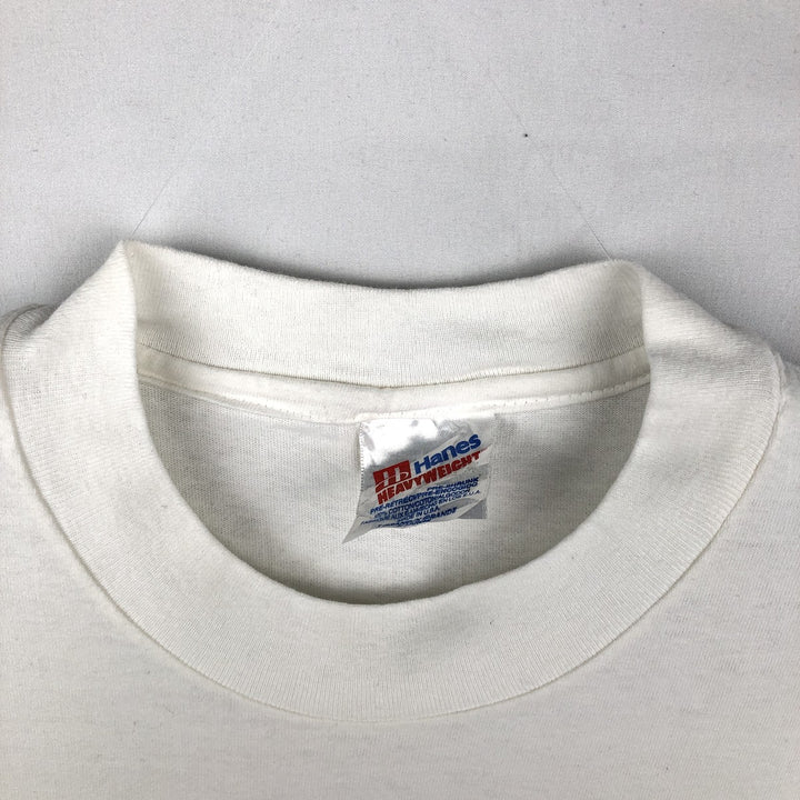 90'S Hanes Heavyweight Printed T-shirt Made in USA Men's XL Vintage cotton white type Vintage Second Hand