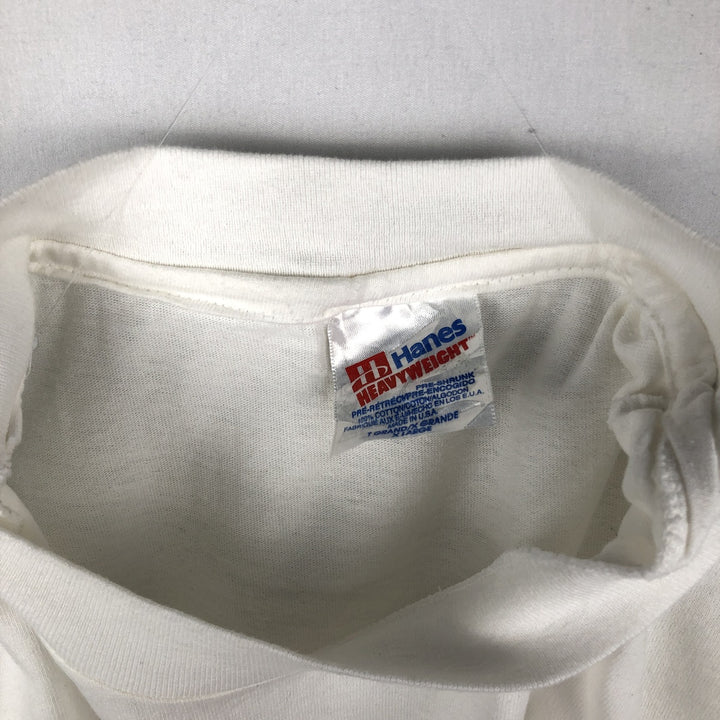 90'S Hanes Heavyweight Printed T-shirt Made in USA Men's XL Vintage cotton white type Vintage Second Hand