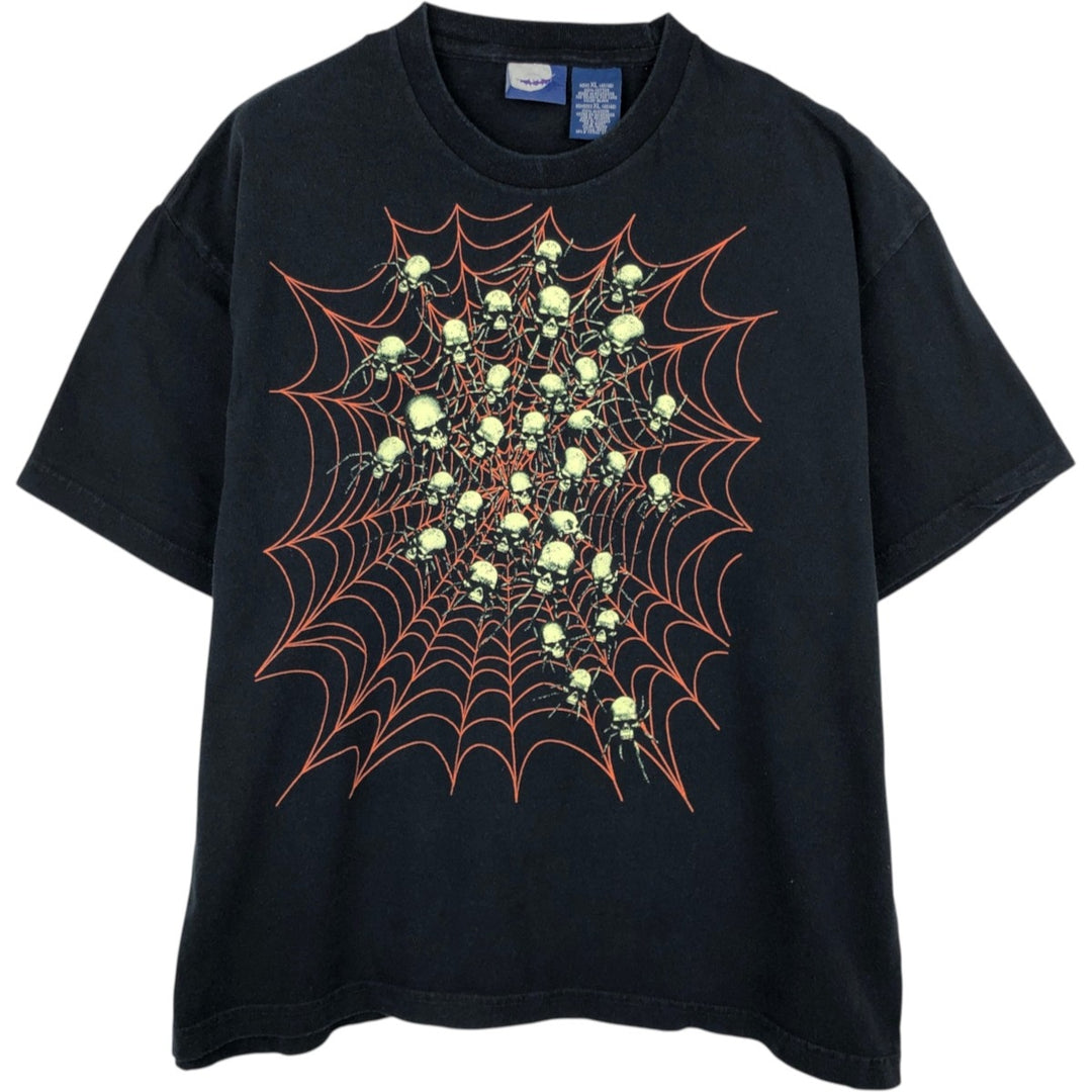 ~2000'S Blue Moon Skull Pattern Print T-Shirt, Men's XL equivalent cotton black type Vintage Second Hand