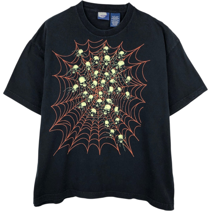 ~2000'S Blue Moon Skull Pattern Print T-Shirt, Men's XL equivalent cotton black type Vintage Second Hand