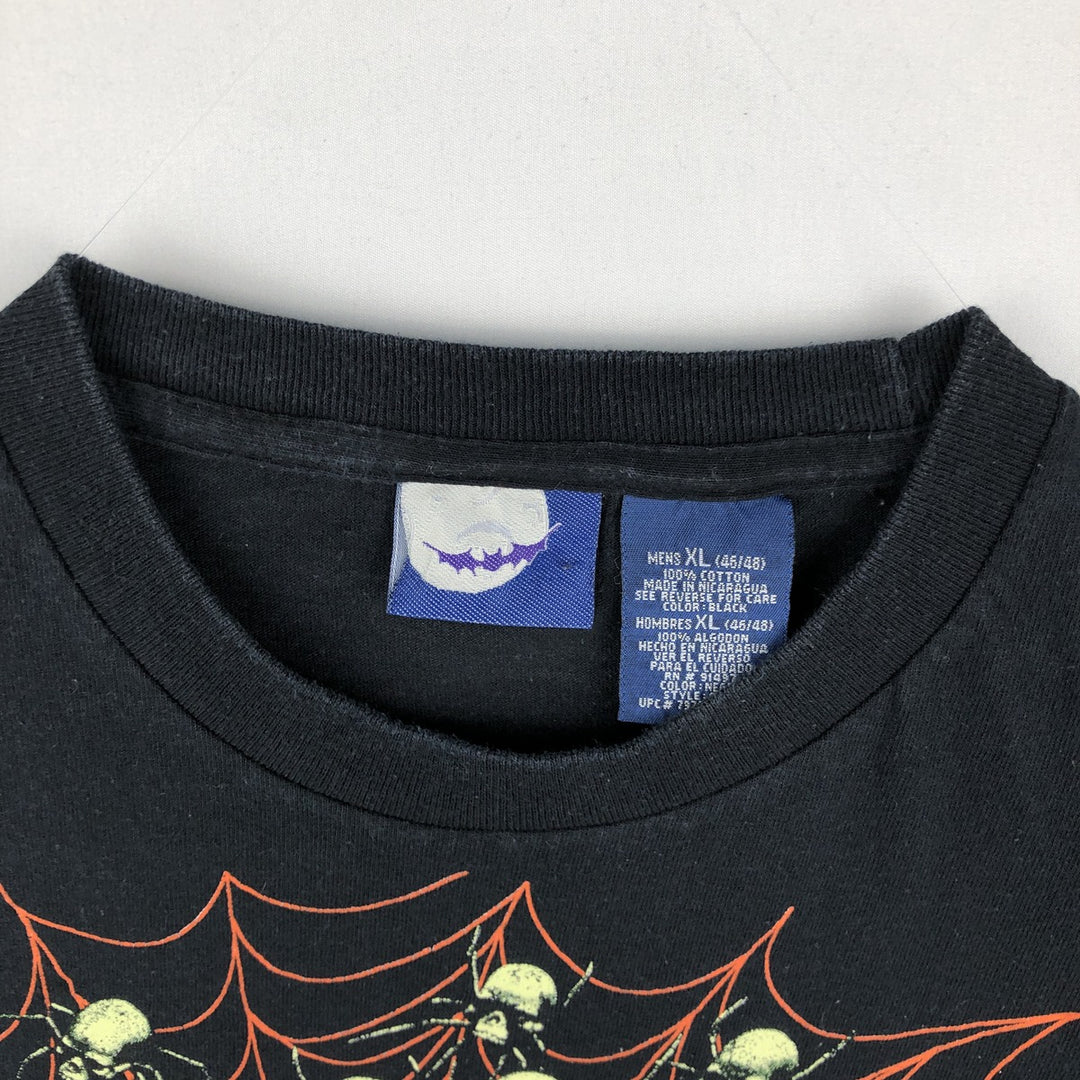 ~2000'S Blue Moon Skull Pattern Print T-Shirt, Men's XL equivalent cotton black type Vintage Second Hand