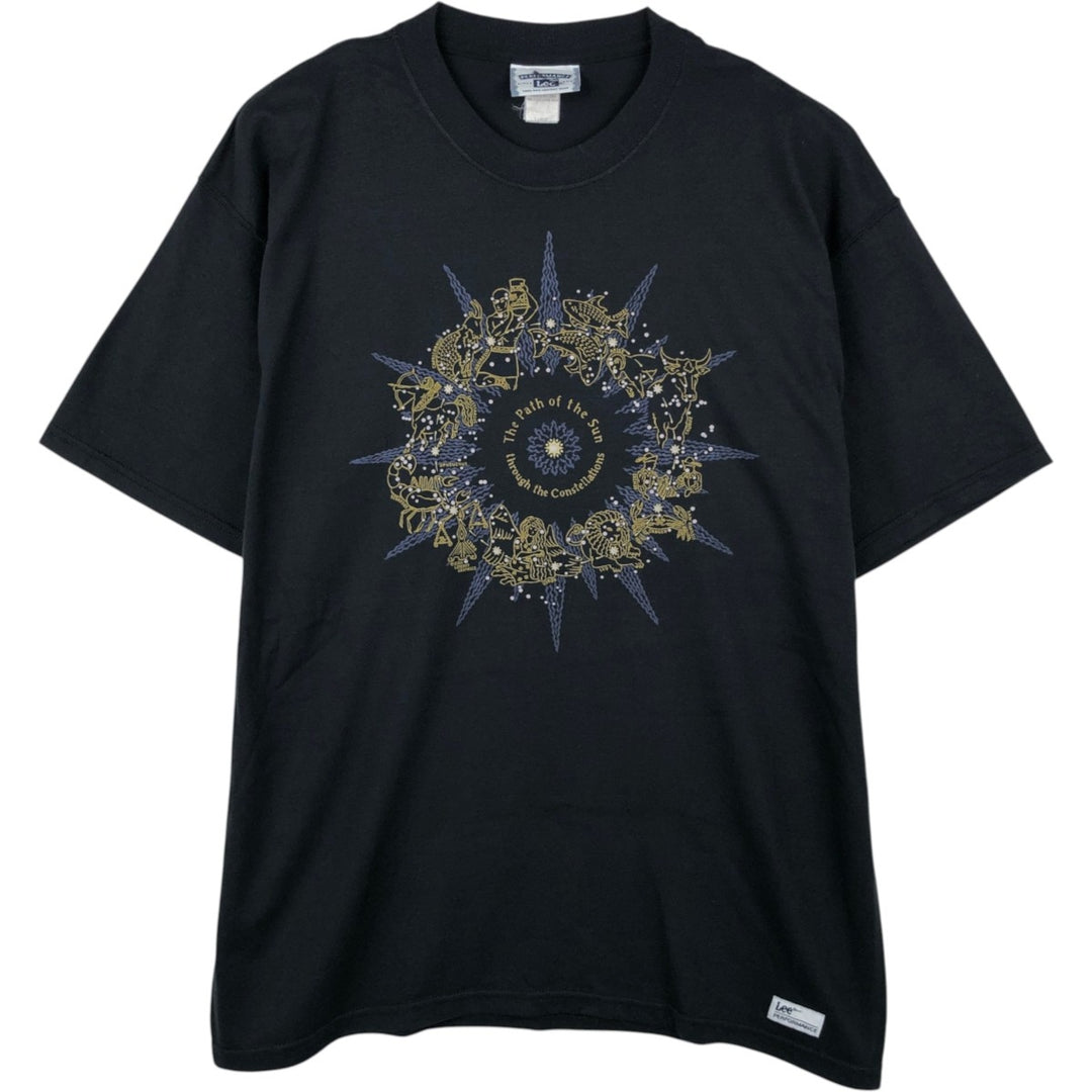2000'S Lee Zodiac Sign Print T-Shirt, Made in USA, Men's Size L (approx.) polyester navy blue type Vintage Second Hand