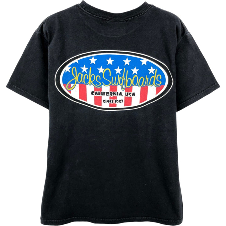 90s-00'S JACKS SURFBOARDS printed American flag advertising T-shirt, Made in USA, Men's size S (approx.) cotton black type Vintage Second Hand