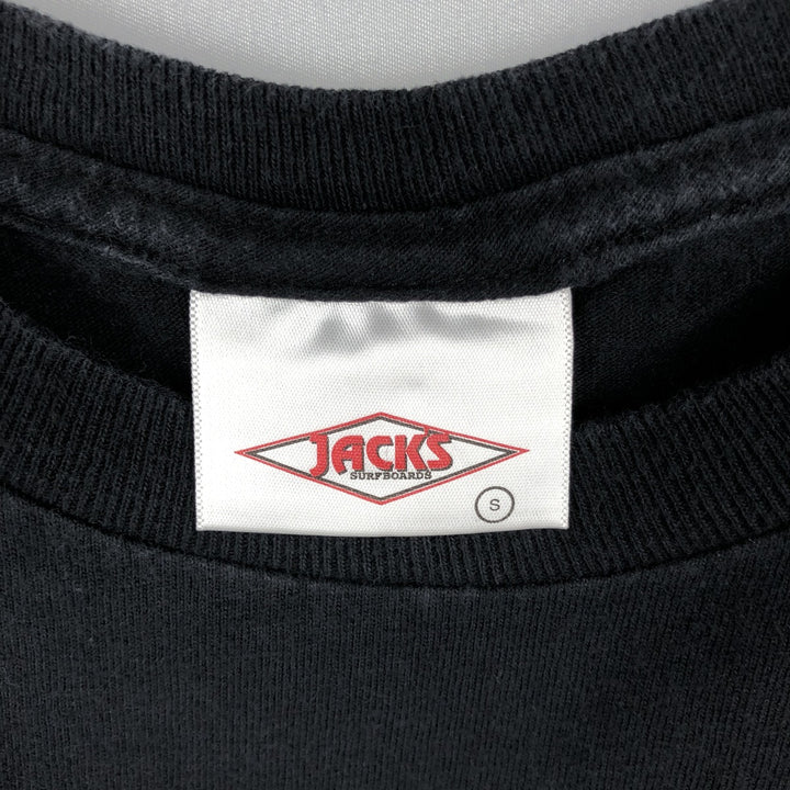 90s-00'S JACKS SURFBOARDS printed American flag advertising T-shirt, Made in USA, Men's size S (approx.) cotton black type Vintage Second Hand