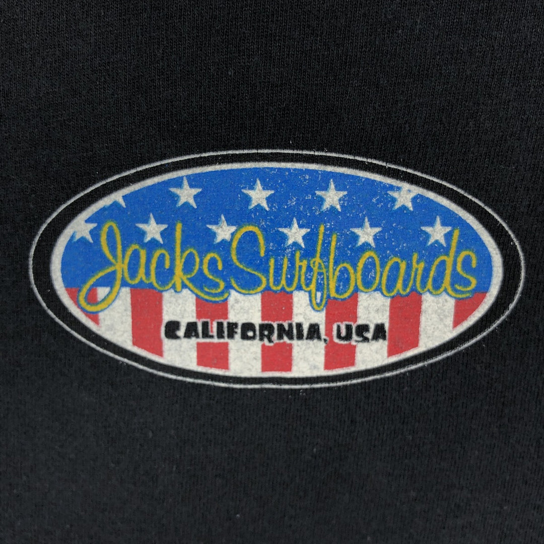 90s-00'S JACKS SURFBOARDS printed American flag advertising T-shirt, Made in USA, Men's size S (approx.) cotton black type Vintage Second Hand