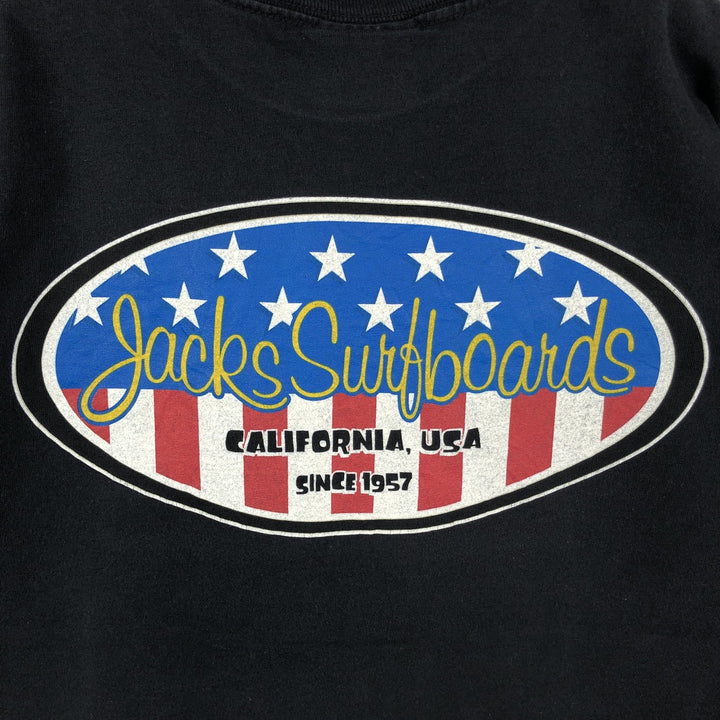 90s-00'S JACKS SURFBOARDS printed American flag advertising T-shirt, Made in USA, Men's size S (approx.) cotton black type Vintage Second Hand