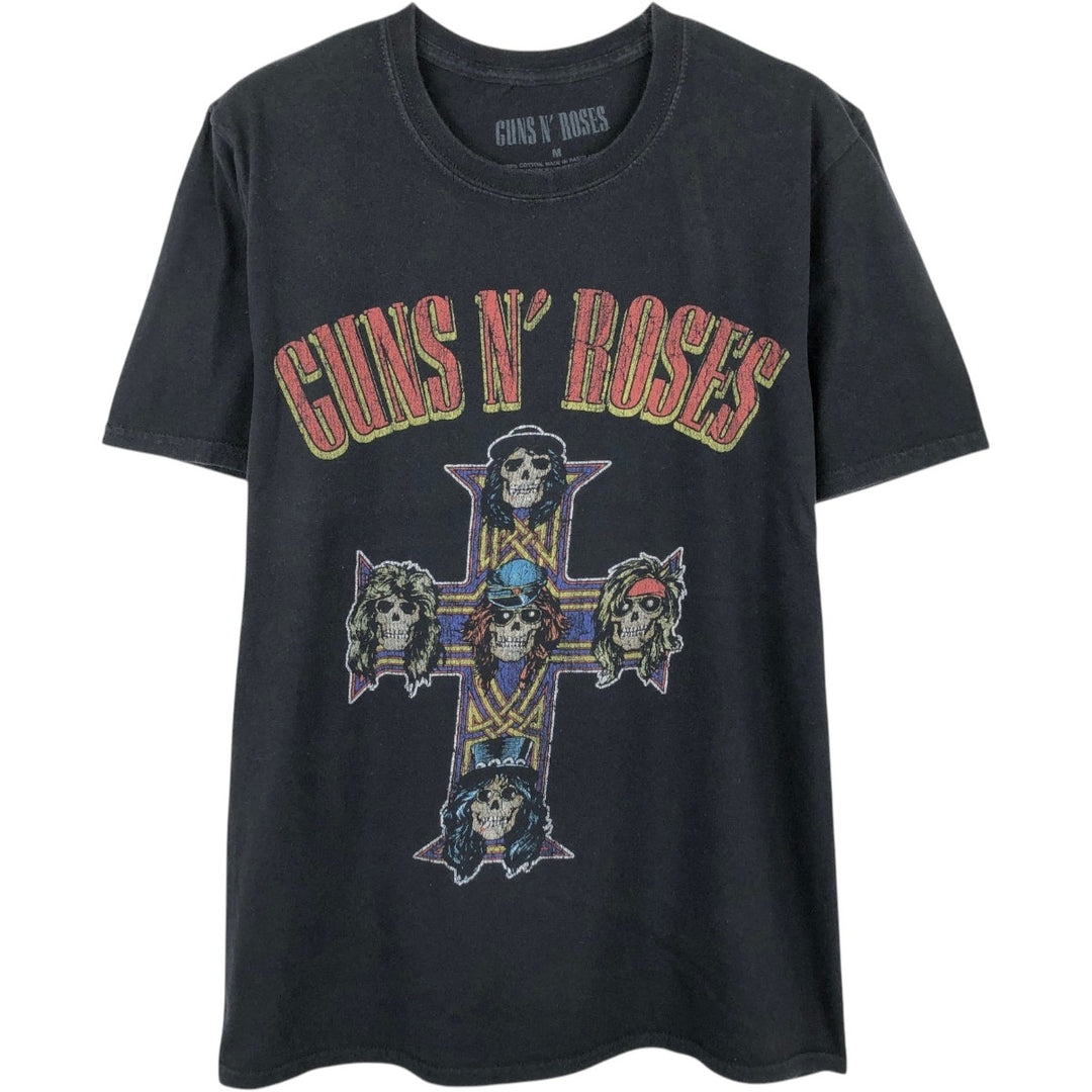 Guns N' Roses Skull Pattern Band T-shirt, Men's M size cotton black type Vintage Second Hand