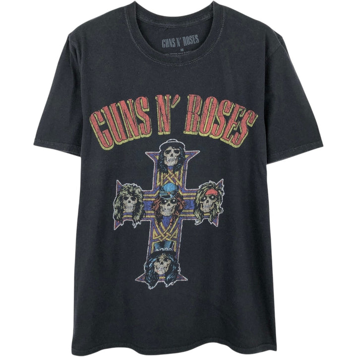 Guns N' Roses Skull Pattern Band T-shirt, Men's M size cotton black type Vintage Second Hand