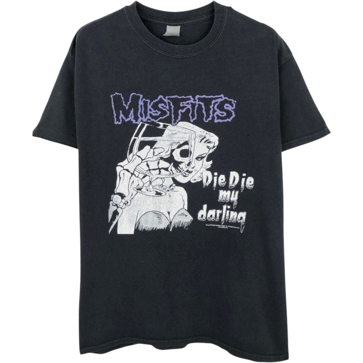 Gildan Misfits Skull Pattern Band T-shirt, Men's M size cotton black type Vintage Second Hand