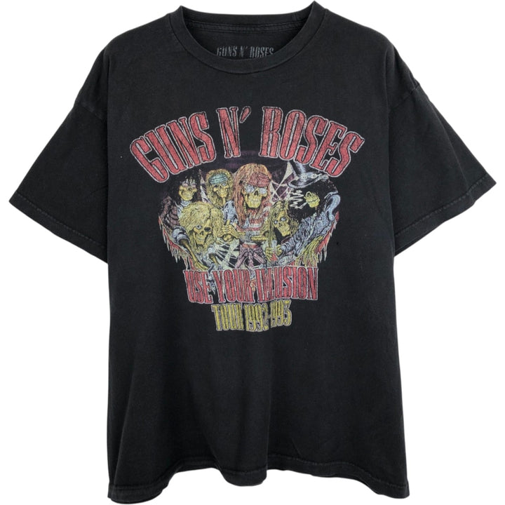 GUNS N' ROSES Skull Pattern Band T-shirt, Men's XL size cotton black type Vintage Second Hand