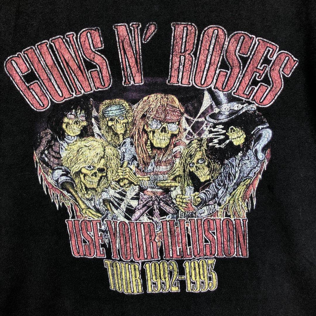 GUNS N' ROSES Skull Pattern Band T-shirt, Men's XL size cotton black type Vintage Second Hand