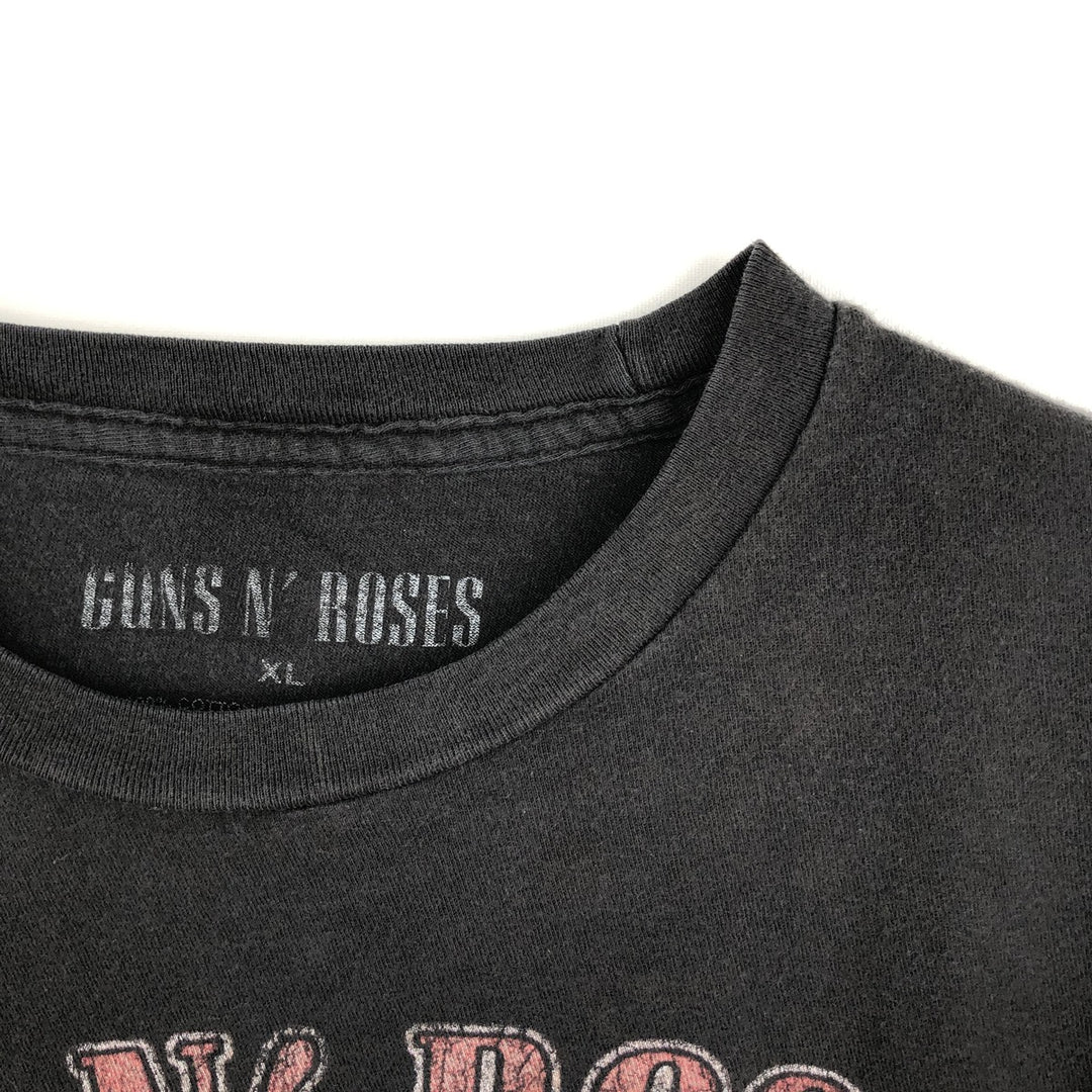 GUNS N' ROSES Skull Pattern Band T-shirt, Men's XL size cotton black type Vintage Second Hand