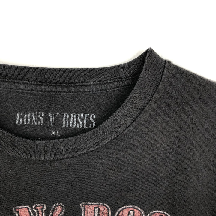 GUNS N' ROSES Skull Pattern Band T-shirt, Men's XL size cotton black type Vintage Second Hand