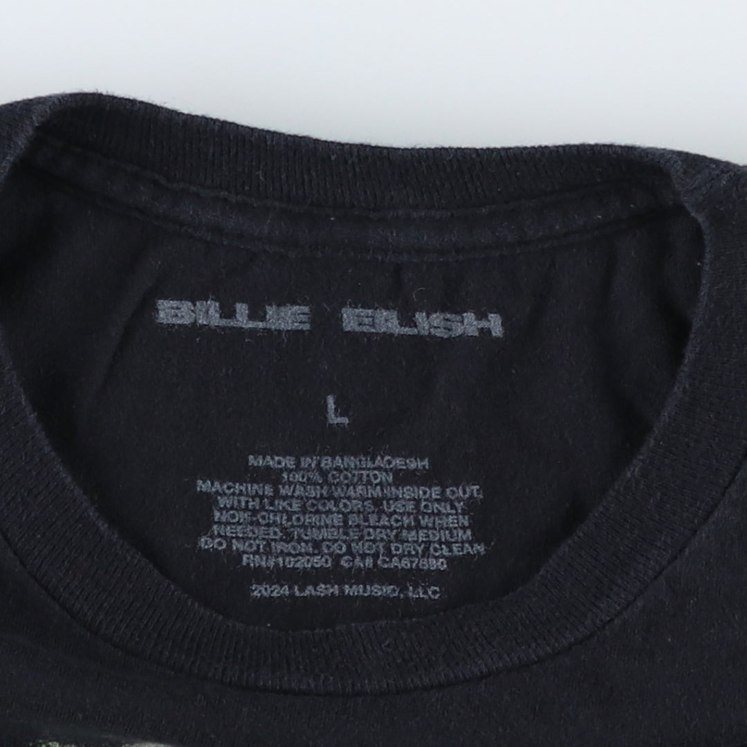 BILLIE EILISH Billie Eilish Band T-shirt Band T Men's L size cotton black type Vintage Second Hand