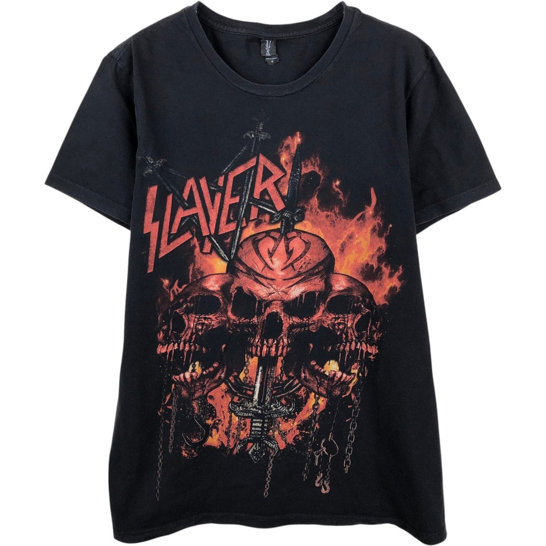 BAY ISLAND SLAYER Skull Pattern Band T-Shirt (Men's Size M) cotton black type Vintage Second Hand