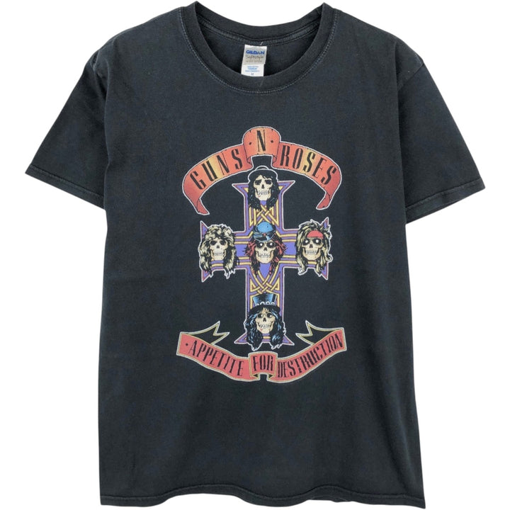 Gildan x Guns N' Roses Skull Pattern Band T-Shirt (Men's Size M) cotton black type Vintage Second Hand