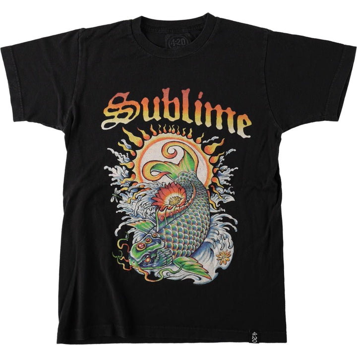 SUBLIME (Sublime) Fish Pattern Band T-Shirt, Men's Size S (approx.) cotton black type Vintage Second Hand