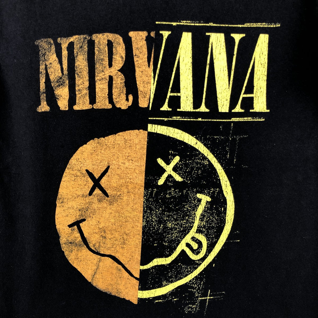 NIRVANA Print Band T-Shirt (Clear Size S, equivalent to Men's S) Crew Neck Short Sleeve Rock unclear black type Vintage Second Hand