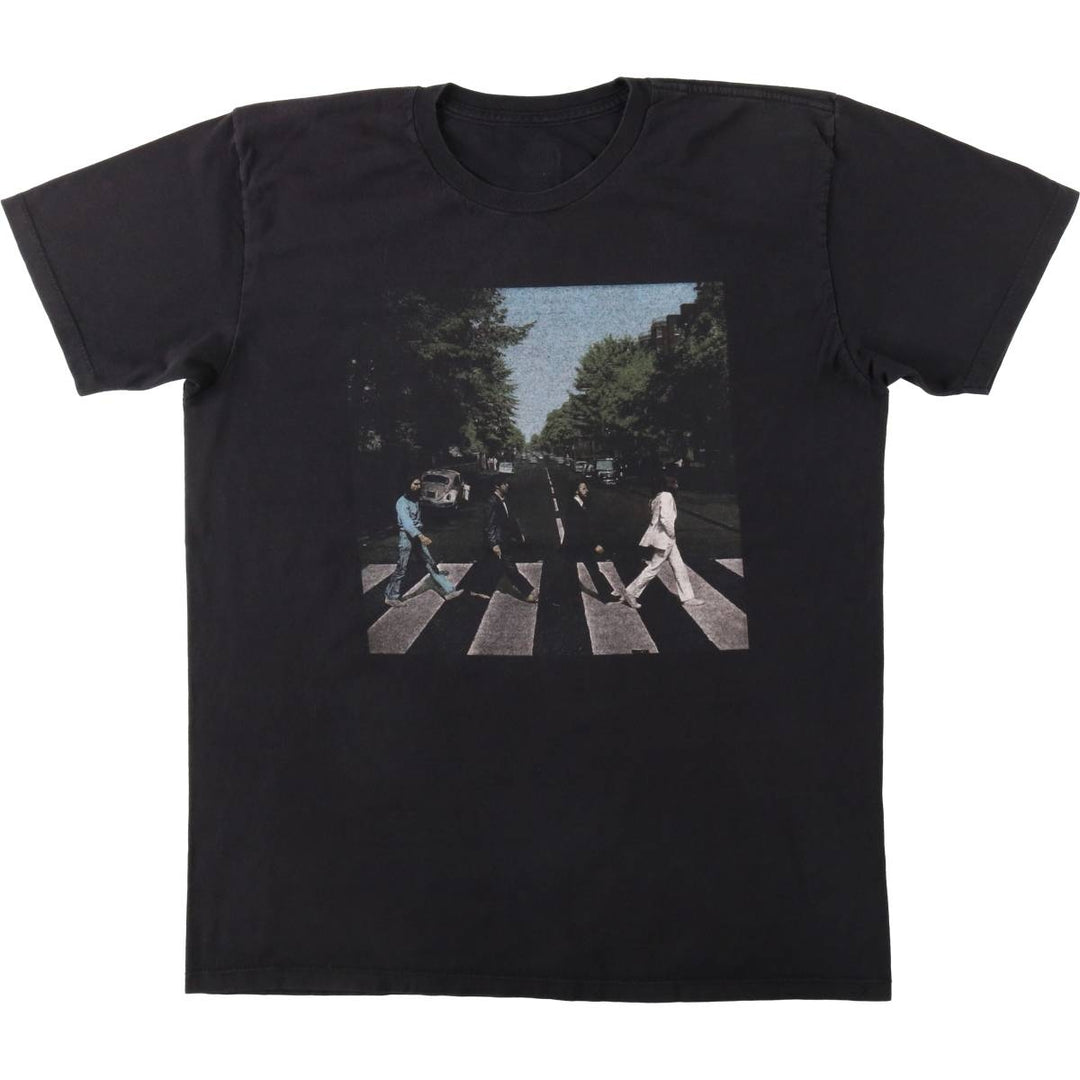 THE BEATLES Band T-shirt, Men's L size cotton black type Vintage Second Hand