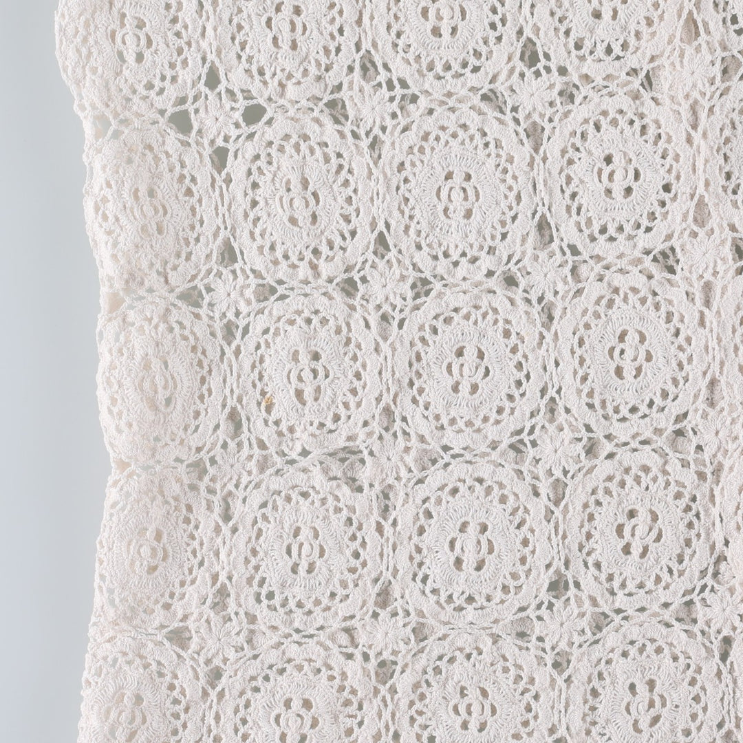 Hand-crocheted short-sleeved crochet knit cardigan, women's size L equivalent, vintage. cotton ivory Vintage Second Hand