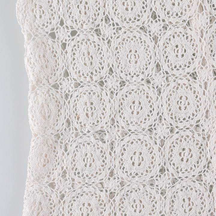 Hand-crocheted short-sleeved crochet knit cardigan, women's size L equivalent, vintage. cotton ivory Vintage Second Hand