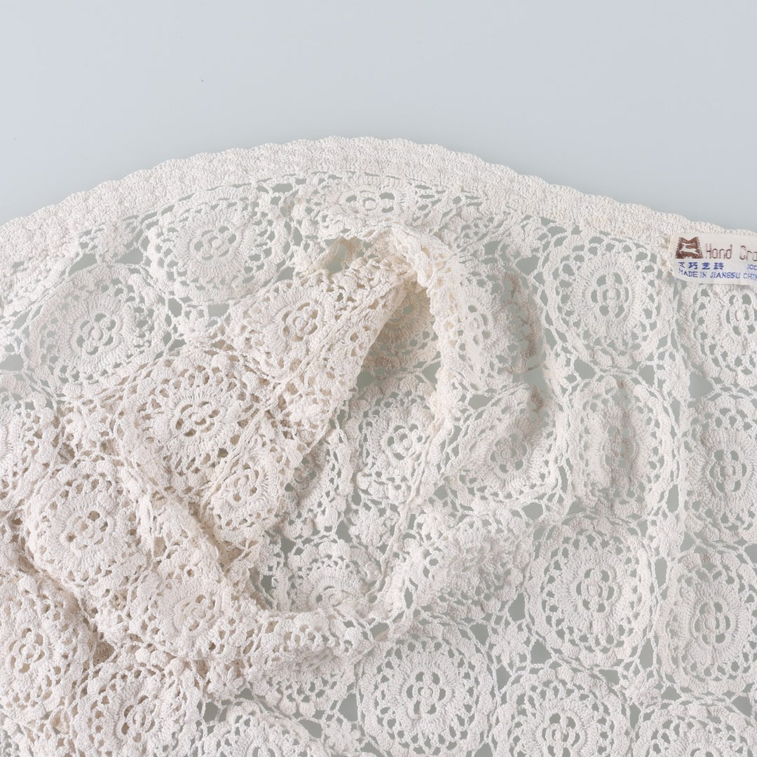 Hand-crocheted short-sleeved crochet knit cardigan, women's size L equivalent, vintage. cotton ivory Vintage Second Hand