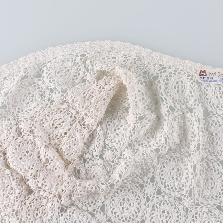 Hand-crocheted short-sleeved crochet knit cardigan, women's size L equivalent, vintage. cotton ivory Vintage Second Hand