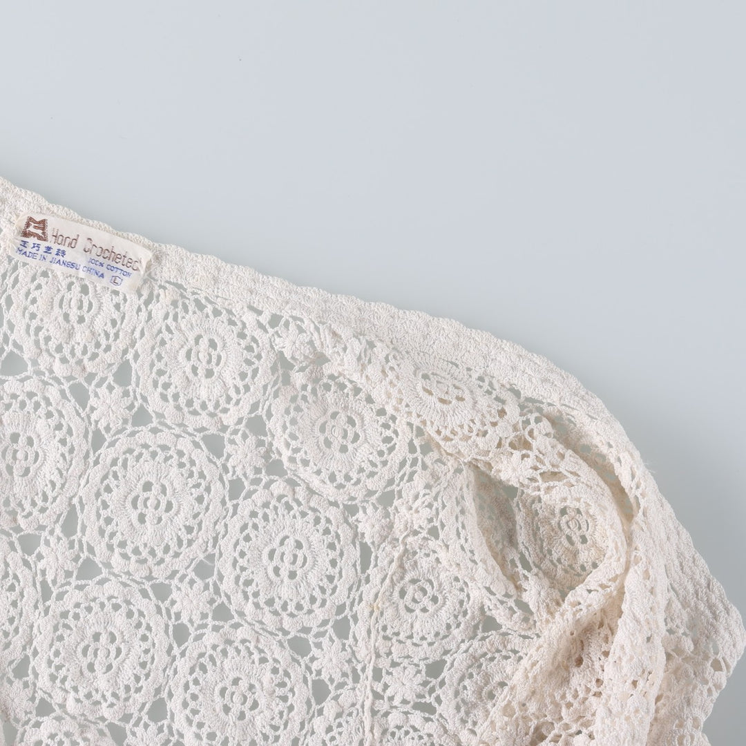 Hand-crocheted short-sleeved crochet knit cardigan, women's size L equivalent, vintage. cotton ivory Vintage Second Hand