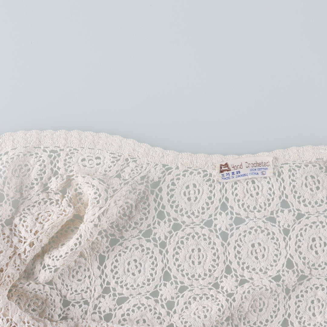 Hand-crocheted short-sleeved crochet knit cardigan, women's size L equivalent, vintage. cotton ivory Vintage Second Hand