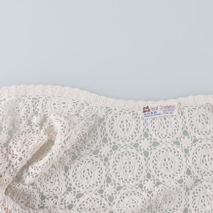 Hand-crocheted short-sleeved crochet knit cardigan, women's size L equivalent, vintage. cotton ivory Vintage Second Hand