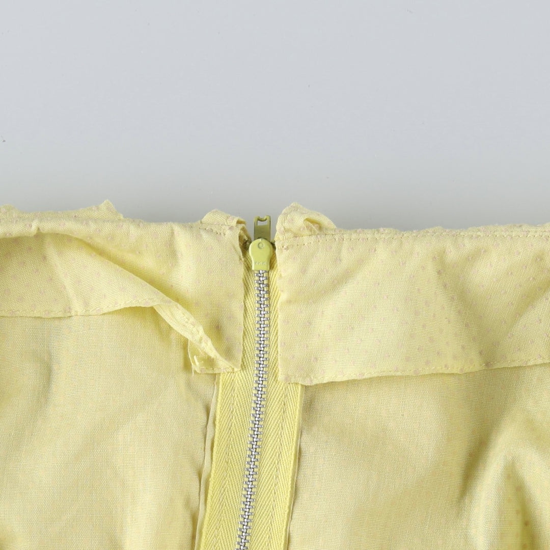 Polka Dot Pattern Short-Sleeved Frill Maxi Flare Dress (Women's Size XL) unclear yellow type Vintage Second Hand
