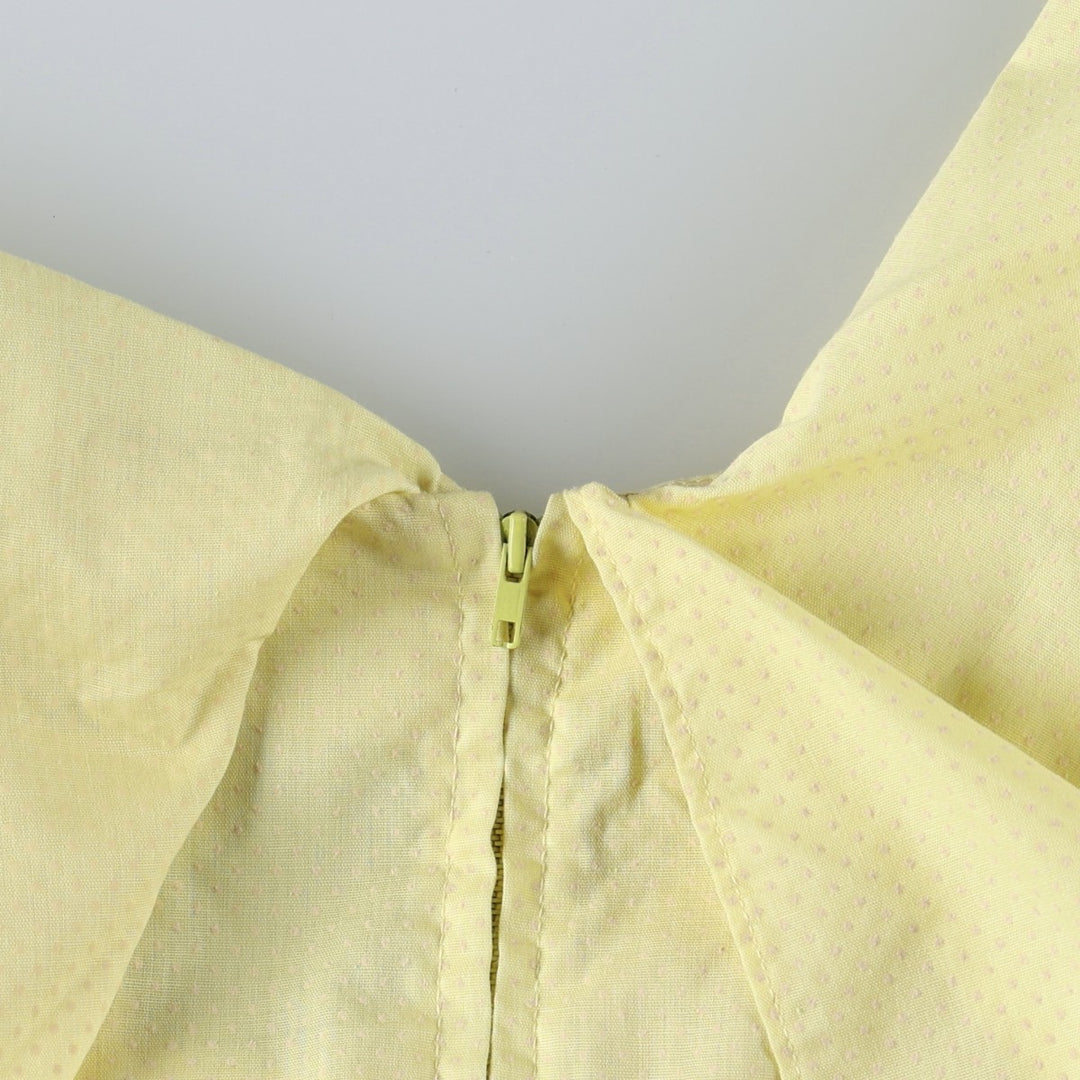 Polka Dot Pattern Short-Sleeved Frill Maxi Flare Dress (Women's Size XL) unclear yellow type Vintage Second Hand