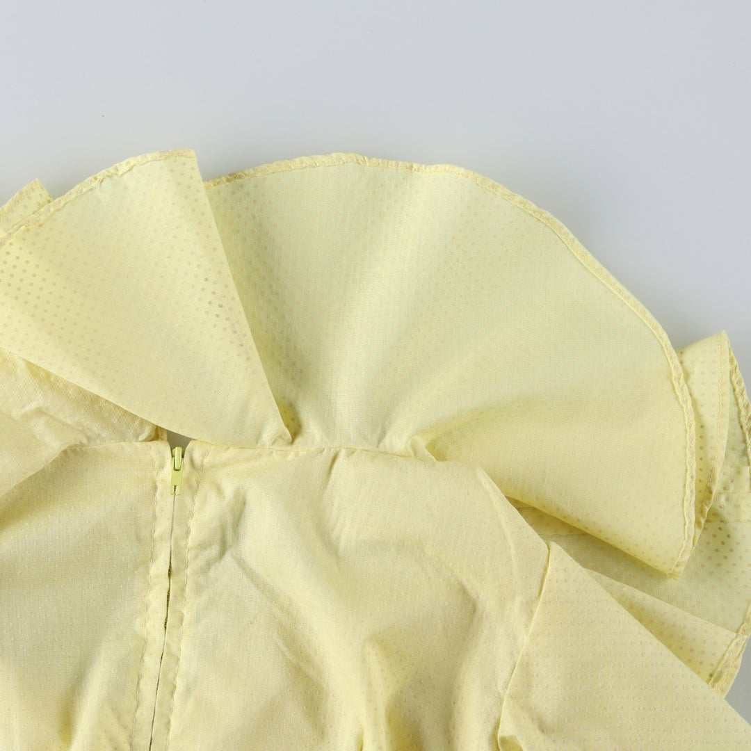 Polka Dot Pattern Short-Sleeved Frill Maxi Flare Dress (Women's Size XL) unclear yellow type Vintage Second Hand